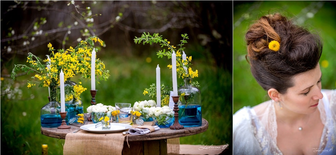 décoration mariage en jaune et bleu